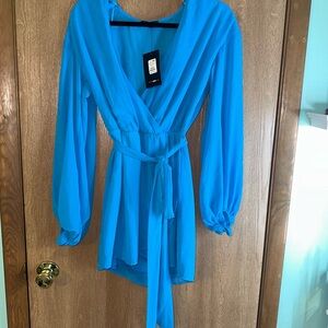 Fashion Nova Blue Wrap Dress